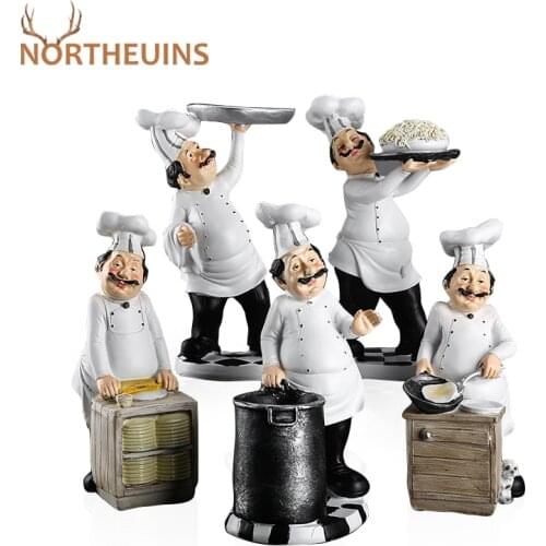 NORTHEUINS 23cm Resin Korean Cute Mini Chef Figurines Decorative Ornaments White Statues Home Restaurant Cake Shop Desktop Decor