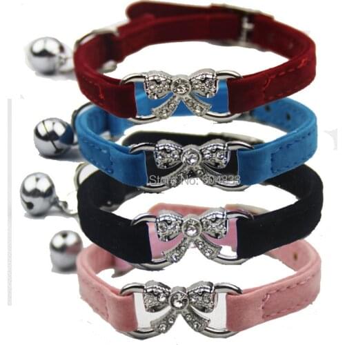 Crystal Butterfly cat collar kitten puppy doggie Collars with Safety Elastic Belt 4 Colors XS
