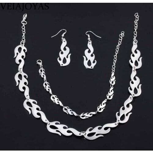 Punk Stainless Steel Flame Necklaces Clavicle Hip Hop Flame Rock Chain Bracelets Oorbellen Collar Metal Lady Girl Choker Jewelry