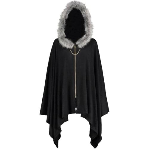4XL5XL loose large size retro cloak role playing black hooded cape costume Autumn and winter feather hat party cloak
