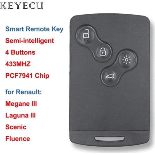 Keyecu Smart Remote Car Key Fob 4 Button 433MHz PCF7952 / PCF7941 Chip for Renault Megane III 2009 2010 2011 2012 2013 2014