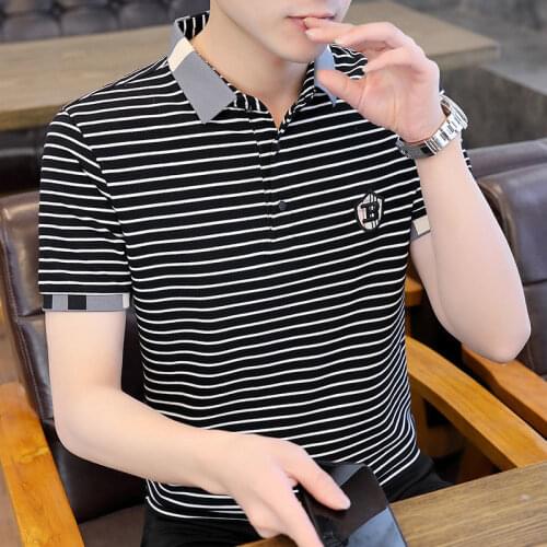 Stripe Shirts Polo Shirt Mens 2021 Summer New Short Sleeve Male T-shirt Cotton Polo Shirt Mens Clothing Trend Black Streetwear