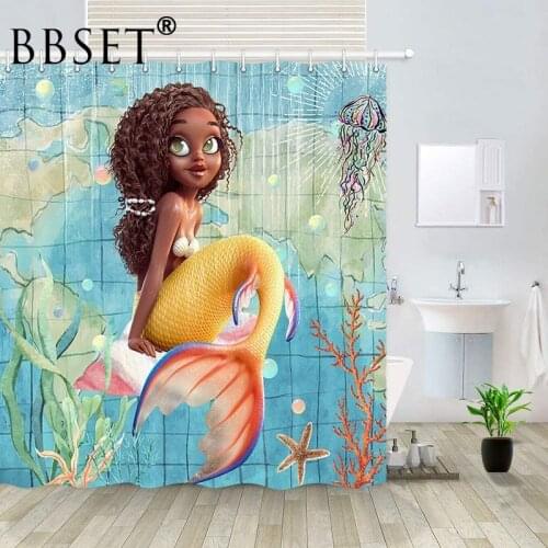 Mermaid Shower Curtain Colorful Sea Creatures Mermaid Girl Pattern Waterproof Multi-size Douchegordijn Bathroom Decor with Hooks