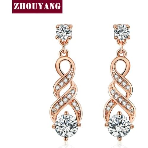 ZHOUYANG ANGELS EMBRACE Water Stud Earrings Rose Gold & Silver Color Fashion Jewelry For Women Girl Gift ZYE725