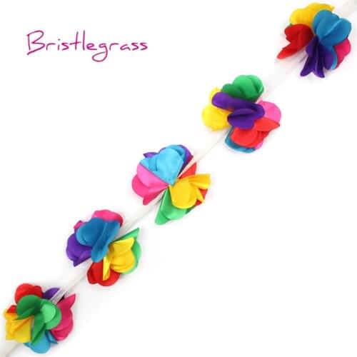 BRISTLEGRASS 12PCS 1 Yard 2.36" 6cm 3D 6-Petal Rainbow Flowers Mesh Lace Trim Kids Headband Hair Tie Bridal Wedding Dress Sewing