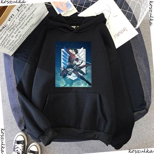 Attack on Titan Fashion Sweatshirt Anime Hoodie Casual Long Sleeve Sweatshirts Hoodies Streetwear Harajuku Women Clothes Black