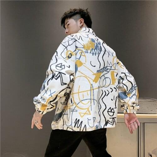 Men Print Fashion 2020 Spring/Autumn Thin Windbreaker Overcoat Male Casual Outwear Jacket Youth Hip Hop Streetwear Coats