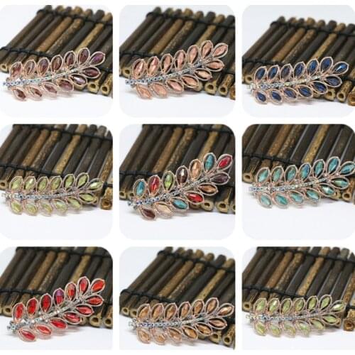 High quality rose gold-color Austrian crystal rhinestone leaf brooches colorful exquisite pins accessories jewelry28*73mm B1439