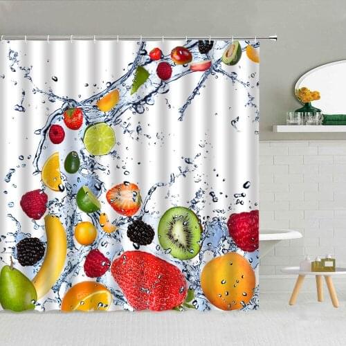 Summer Tropical Fruit Shower Curtain Pineapple Lemon Green Leaves Bathroom Supplies Fabric Bath Screen With Hooks Cloth Curtains