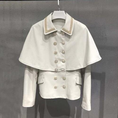 Style Collar Cape Genuine Leather Jacket 2021 New Arrival Women Coats Spring And Autumn Short Clothes Female Outerwear Solid