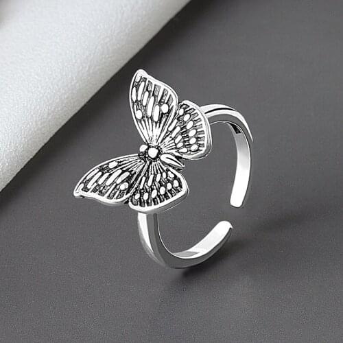 Retro Acient Silver Butterfly Rings for Women Adjustable Finger Ring Elegant Fashion Jewelry Birthday Gift Anillos Mujer BFF