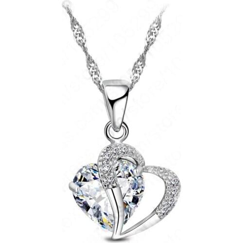Real 925 Sterling Silver Cubic Zirconial Brand Love Heart Shape Pendant Necklaces Fashion Jewelry for Women Wedding Bridal
