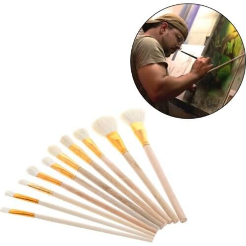 10Pcs Brushes Set for Art Painting Oil Acrylic Watercolor Drawing Craft DIY Kid L4MF