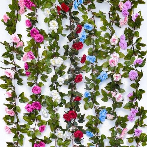 2.1m multicolor autumn artificial rose flower vine ivy leaf wreath silk rose flower rattan vine wedding arch flower home garden