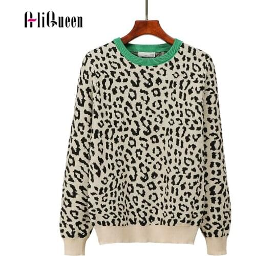2020 Vintage Leopard Print O Neck Women Knitted Sweater Ladies Pullovers Casual Female Crop Winter Girls Sweaters Korean Tops