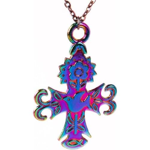 24003 New Simple Classic Rainbow Color Alloy Cross pigeon flower Dove of peace animals Necklace free Stainless Steel Chain