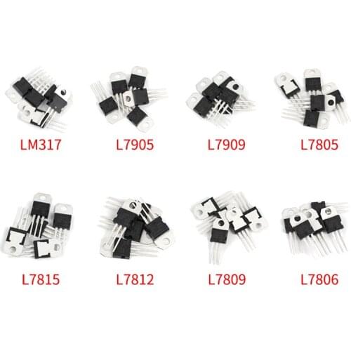 40pcs/set Voltage Regulators IC TO-220 L7805/7806/7809/7812/7815/7905/7909 LM317T Mosfet Transistor Assortment Kit