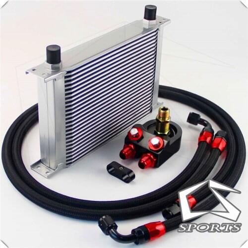 AN-8AN 25 ROW UNIVERSAL FILTER SANDWICH OIL COOLER NYLON BRAIDED OIL LINE KIT BLACK