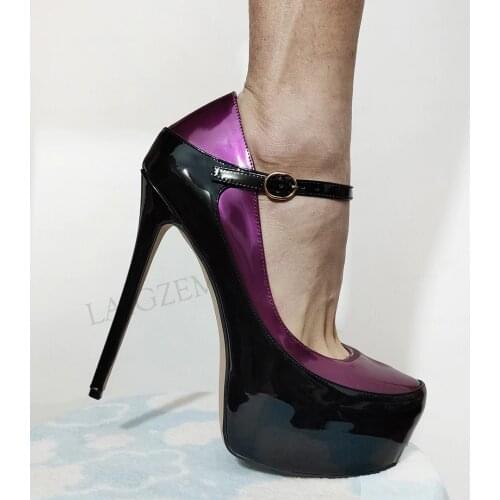 BERZIMER Women Platform Pumps Ankle Straps Mary Janes Stiletto High Heels Summer Sandals Shoes Woman Large Size 41 44 46 50 52