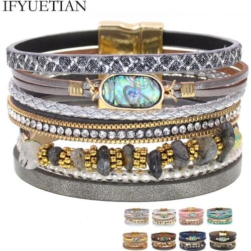 IFYUETIAN handmade Bohemia bracelets for women fashion charm leather bracelets Magnet Clasp beaded bracelet Female Jewelry gifts