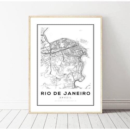 Brazil Rio De Janeiro City Map Art Print Poster Wall Decor Surfboards on Sandy Beach Canvas Painting Wall Picture Living Room