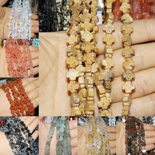 8 X8 X 4mm Natural Semi Precious Stone Loose Beads Strand Cross Shaped Beaded Semi-finished DIY Bracelet Necklace Accessories