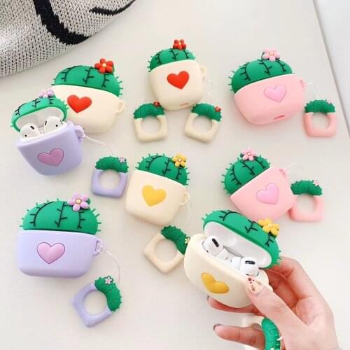 Earphone Case For Airpods pro 2 3 Case Silicone Cute Cartoon cactus Cover For Apple Air pods 1 Bluetooth Earbuds Earpods Case