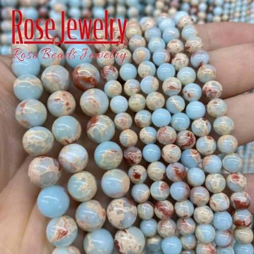 Smooth Round ShouShan Stone Snakeskin Blue Stone Spacer loose Beads For Jewelry Making bracelet 4mm -12mm women men bulk diy 15"