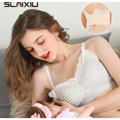 SLAIXIU Cotton Maternity Nursing bra for feeding Women Lace Breastfeeding Bra Adjustable Feeding Bra Pregnancy Clothes