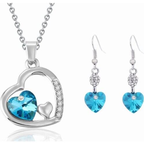 2019 beautiful water drops Austrian crystal bride wedding jewelry set, womens 925 sterling silver necklace earrings set gift