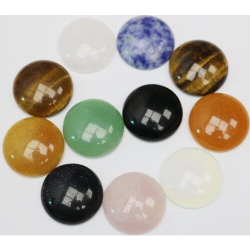 Natural Crystal Stone Round CAB CABOCHON Beads For DIY Jewelry Ring Massager Accessories 10Pcs/Lot 25mm Mixed Charms