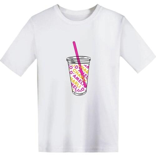 2020 Fashion New Charli D'Amelio Kids T-shirt Short Sleeve Summer Girly Streetwear Kids T Shirt Print Cup Girl White Casual Top