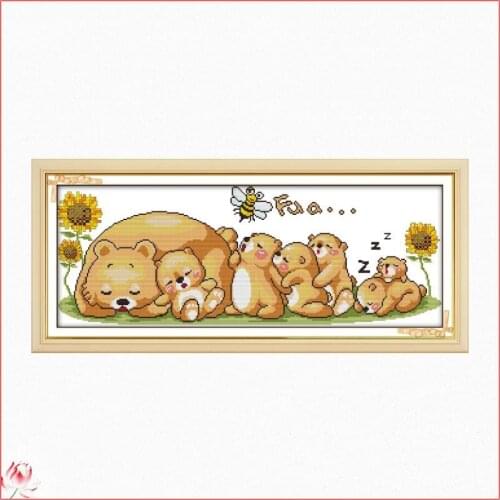 Bear Family In Deep Sleep Cross Stitch Kit 14ct 11ct Canvas Fabric Embroidery Kit DIY Pattern Sewing Set Home Decoration