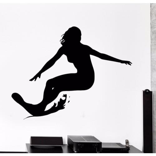 Surf Girl Wall Decal for Girls Room Removable Wall Stickers Surfing Water Sport Home Interior Decoration Living Room Decals 6938