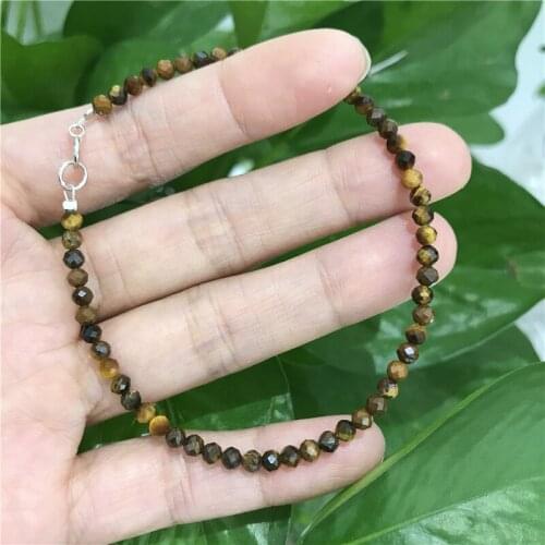 Natural Tiny Shining Tigers eye stone 3-4MM Bracelet 7"925 Sterling Silver clasp