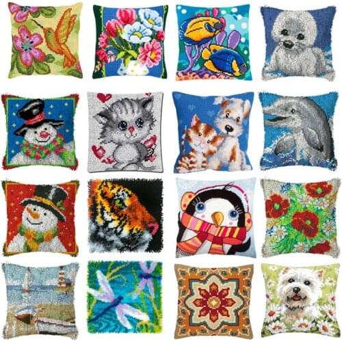 Latch hook Pillow Case Animal Bird Cushion Cover Christmas Canvas Throw Pillow Chair Cushions Home Decor