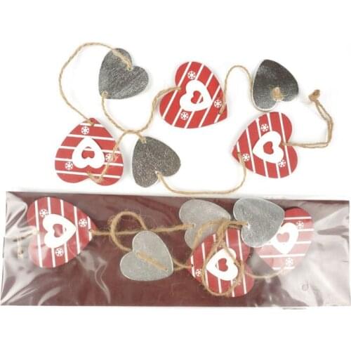 Heart hanging decorations 1pc wood red silver heart with hemp rope wall sticker 105cm free shipping