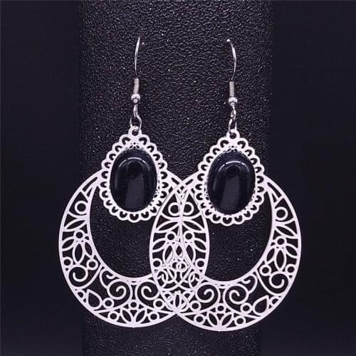 Bohemian Flower Stainless Steel Natural Stone Big Earrings Women Silver Color Drop Earrings Jewelry boucle d oreille EXS04