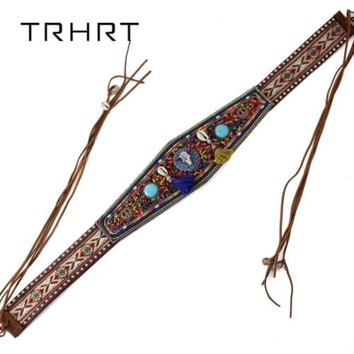 TRHRT Retro Coffee Leather Belts Gypsy Tauren Charms Ethnic Belt Belly Chain Dance Body Chain Ethnic Sash Casual Waist Belt