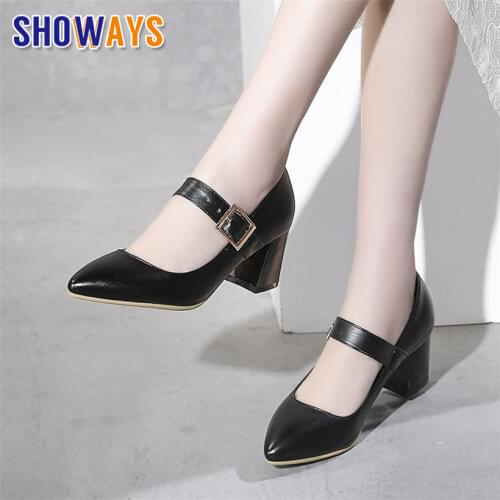 Sweet White Mary Janes Wedding Party Women Pointed Toe Pumps 6cm High Block Heel Black Pink Casual Lady Buckle Strap Dress Shoes
