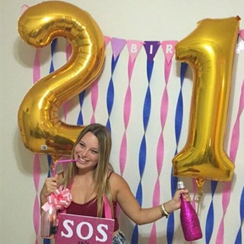 2pcs 32 Or 40 inch Happy 21 Birthday Foil Balloons pink blue gold number 21th Years Old Party Decorations Man Boy Girl Supplies