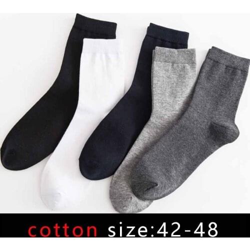 High Quality Casual Mens Business Socks Cotton Mens Black White Long Sock Male Clothes Plus Size 42-48 Sokken Oversize Sox Meia