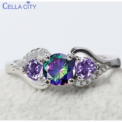 Cellacity Colorful Topaz Heart shaped Amethyst Ring for Women Silver 925 Jewelry Popular Fashion Female Dating Accessories Gift
