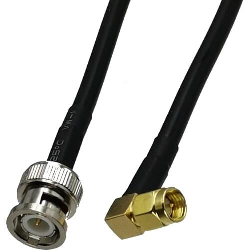 1pcs RG58 SMA Male Plug Right Angle to BNC Male Plug RF Coaxial Connector Pigtail Jumper Cable New 6inch~5M