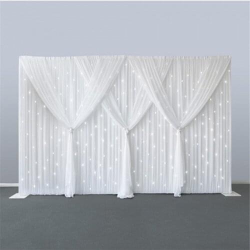 10ft x 20ft ice silk Wedding backdrops pure white stage curtain wedding decoration background veil including curtain and lightin