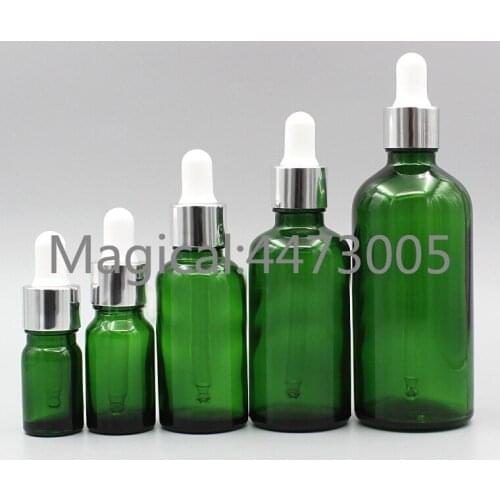 2/10pcs 5ml 10ml 15ml 20ml 30ml 50ml 100ml Empty Light Silver Dropper Cover Essential Oil Bottle White Rubber Head Refillable