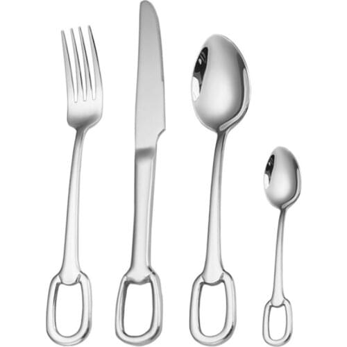 4Pcs/Set Stainless Steel Portable Cutlery Set,Modern Tableware Silver Dinner Knife and Fork Dinner Set Travel Dinnerware