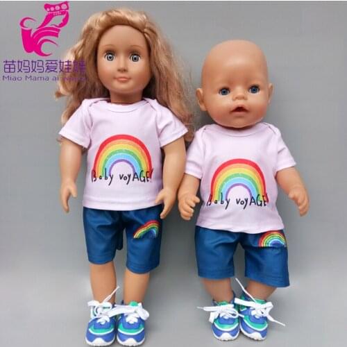 43cm Baby Doll clothes rainbow shirt jeans short 18 inch american og girl doll outfit children girl toys wears