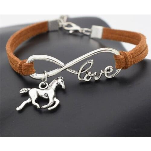 7 Colors New Punk Infinity Love Horse Charms Leather Bracelets for Women Men Running Horse Wrap Bangle Friendship Gifts Jewelry