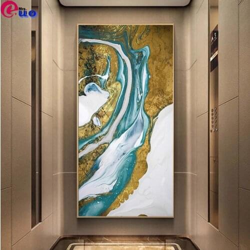 Abstract Blue Gold Wall Art Diamond Embroidery Paintings Style 5d Diy Diamond Painting Cross Stitch Pictures Living Home Decor